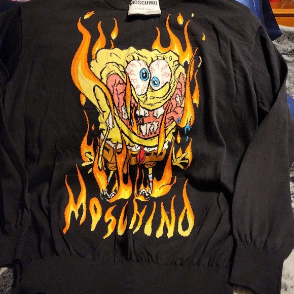 Rare!!!! NWOT! NEVER WORN, MOSCHINO, SPONGEBOB ON FIRE! ITS PRETTY COOL!!! - Picture 3 of 5
